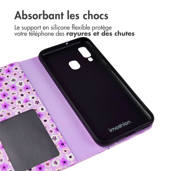 imoshion Étui de téléphone portefeuille Design Samsung Galaxy A40 - Purple Flowers