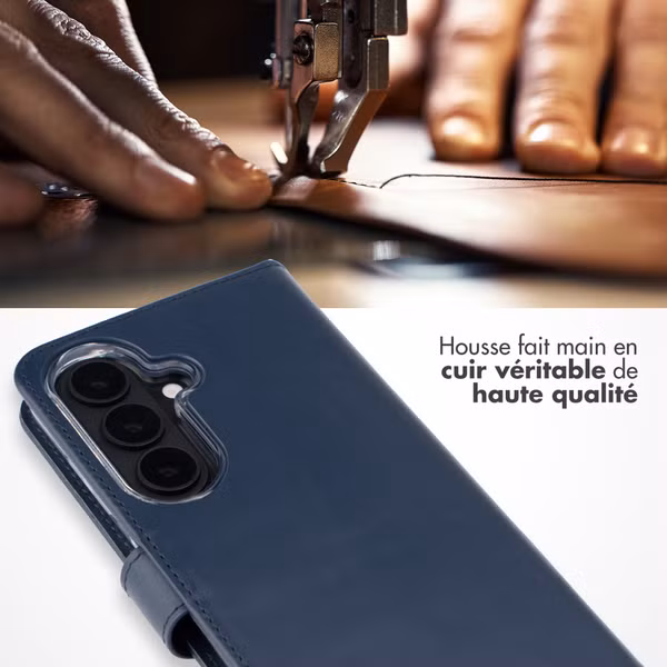 Selencia Étui portefeuille en cuir véritable Samsung Galaxy S26 - Bleu foncé