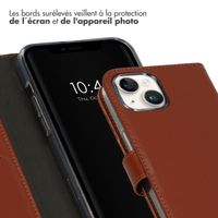 Selencia Étui de téléphone portefeuille en cuir véritable iPhone 15 Plus - Brun clair