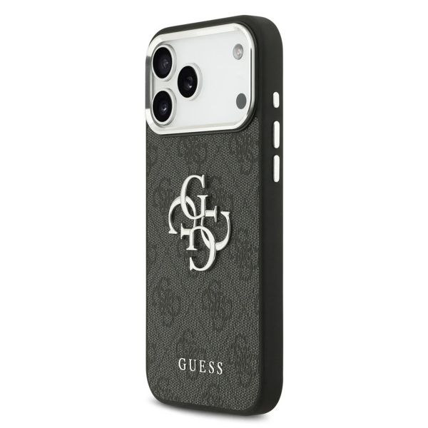 Guess Coque 4G Metal Logo Backcover Apple iPhone 17 Pro - Silver Edge - Black