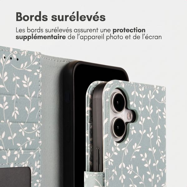 imoshion Étui de télephone portefeuille Design Apple iPhone 16 - Smoke Green Flowers