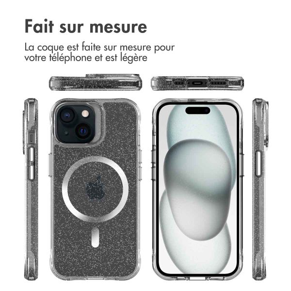 imoshion Coque arrière transparente Pailletée avec MagSafe Apple iPhone 15 - Argent