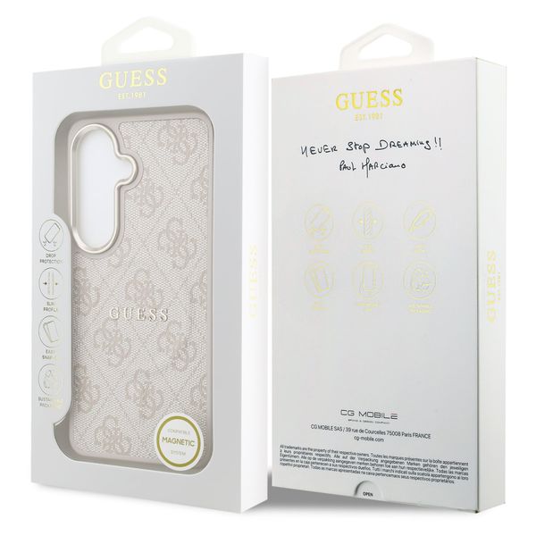 Guess Coque arrière en cuir 4G avec MagSafe Samsung Galaxy S26 - Gold Edge - Pink