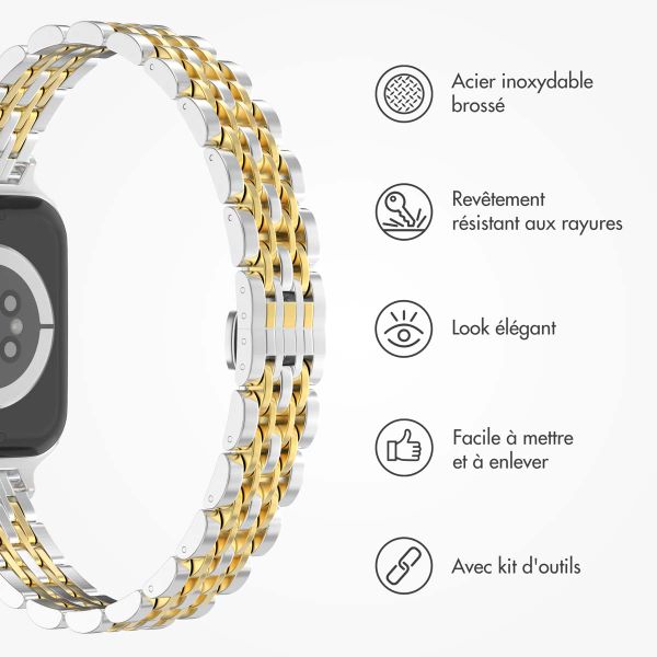 Selencia Bracelet en acier slim style Jubilee Apple Watch Series 1 t/m 9 / SE (38/40/41 mm) | Series 10 / 11 (42 mm) - Argent et Or