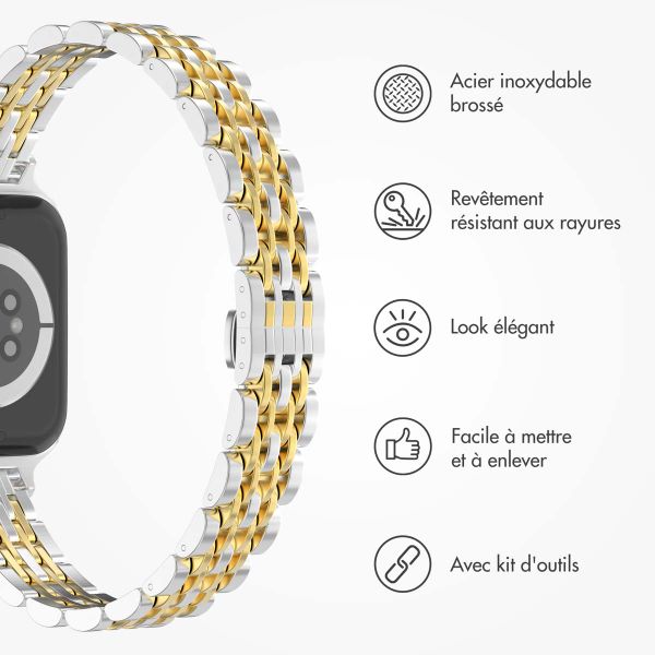 Selencia Bracelet en acier slim style Jubilee Apple Watch Series 1 à 9 / SE (38/40/41 mm) | Series 10 (42 mm) - Argent & Or