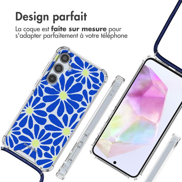 imoshion Coque Design avec cordon Samsung Galaxy A35 - Cobalt Blue Flowers Connect