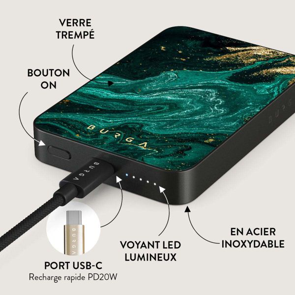 Burga Powerbank magnétique 5 000 mAh - MagSafe et Qi2 - Emerald Pool / Gunmetal