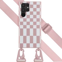 Selencia Coque design en silicone avec cordon amovible Samsung Galaxy S22 Ultra - Irregular Check Sand Pink