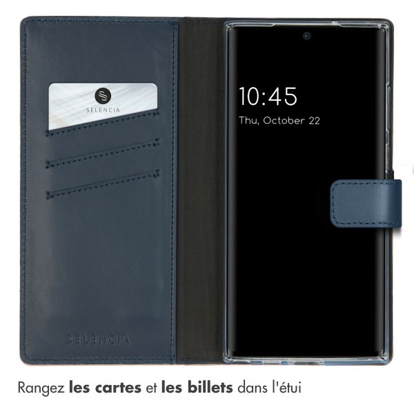 Selencia Étui portefeuille en cuir véritable Samsung Galaxy S23 Ultra - Bleu