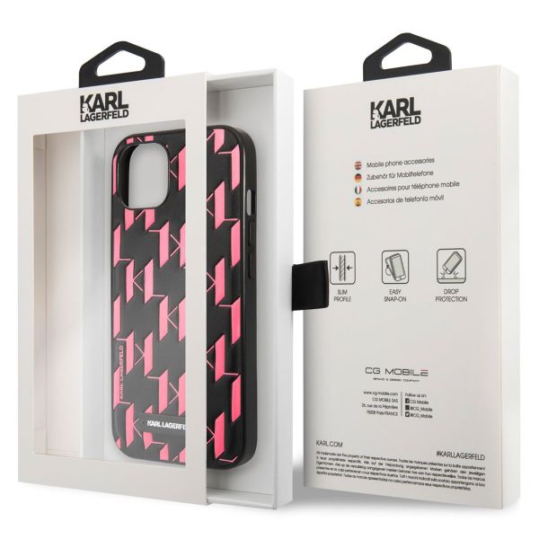 Karl Lagerfeld Coque arrière rigide Monogram Plaque iPhone 13 - Rose