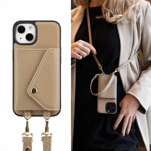 Selencia Coque à cordon avec porte-cartes enveloppe Sera iPhone 13 - Beige