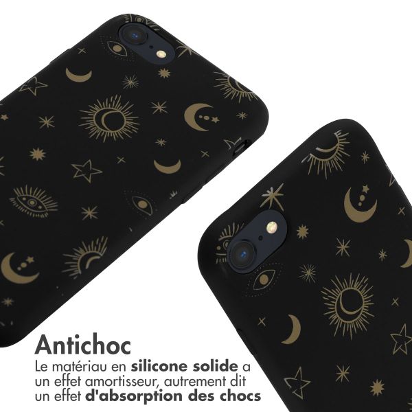 imoshion Coque design en silicone avec cordon Apple iPhone SE (2022 / 2020) / 8 / 7 - Sky Black