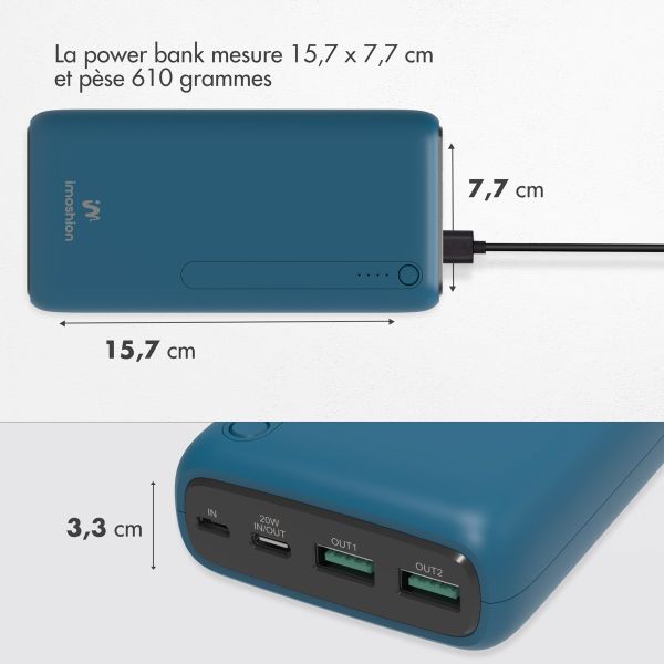 imoshion Batterie externe - 27.000 mAh - Quick Charge et Power Delivery - Bleu