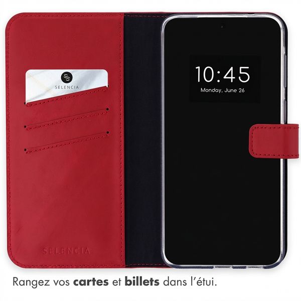 Selencia Étui portefeuille en cuir véritable Samsung Galaxy A57 (5G) - Rouge