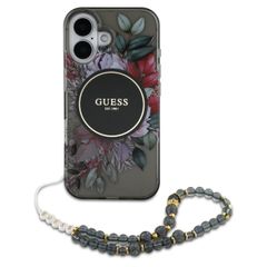 Guess MagSafe IML Flowers Case avec beads strap iPhone 16 - Black