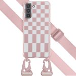 Selencia ﻿Coque design en silicone avec cordon amovible Samsung Galaxy S21 FE - Irregular Check Sand Pink