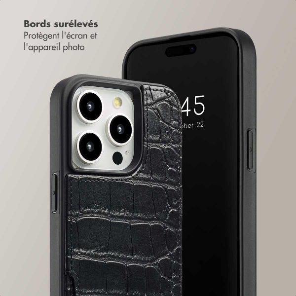 Selencia Coque Croco avec cordon et porte-cartes Nova iPhone 14 Pro - Black