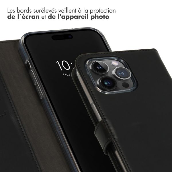 Selencia Étui de téléphone portefeuille en cuir véritable iPhone 15 Pro Max - Noir