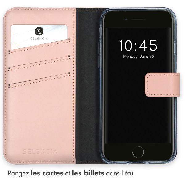 Selencia Étui portefeuille en cuir véritable iPhone SE (2022 / 2020) / 8 / 7 / 6(s) - Dusty Pink