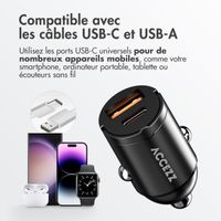 Accezz Chargeur de voiture | Chargeur rapide avec 2 ports - USB-A 30 watts + USB-C 65 watts - Noir