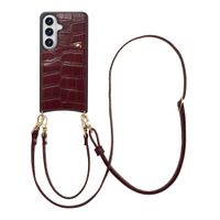 Selencia Coque de télephone Nova Croco avec cordon et porte-cartes Samsung Galaxy S26 - Burgundy