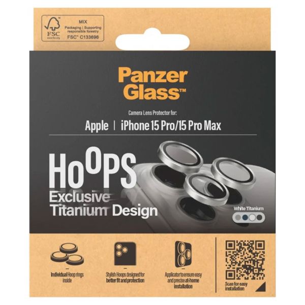 PanzerGlass Protection Caméra Hoop Optic Rings iPhone 15 Pro / 15 Pro Max - White Titanium