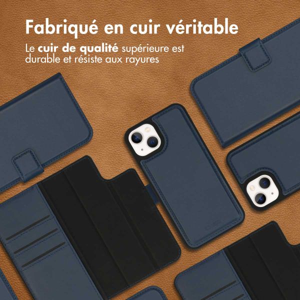 Accezz Étui de téléphone portefeuille en cuir de qualité supérieure 2 en 1 Apple iPhone 13 Mini - Bleu foncé