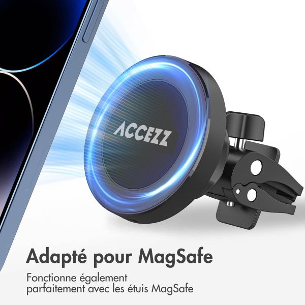 Accezz Support de téléphone pour voiture - MagSafe - Chargeur sans fil - Universel - Grille de ventilation - Noir