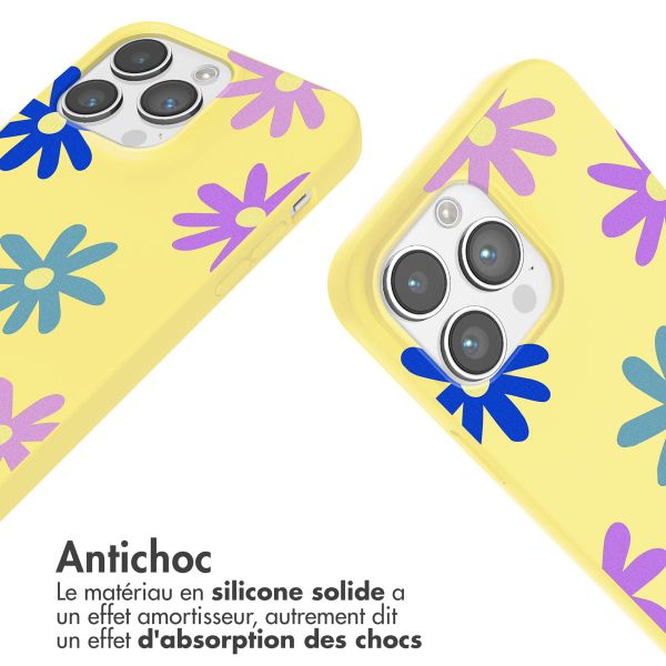 imoshion Coque design en silicone avec cordon iPhone 14 Pro - Yellow Flower Distance