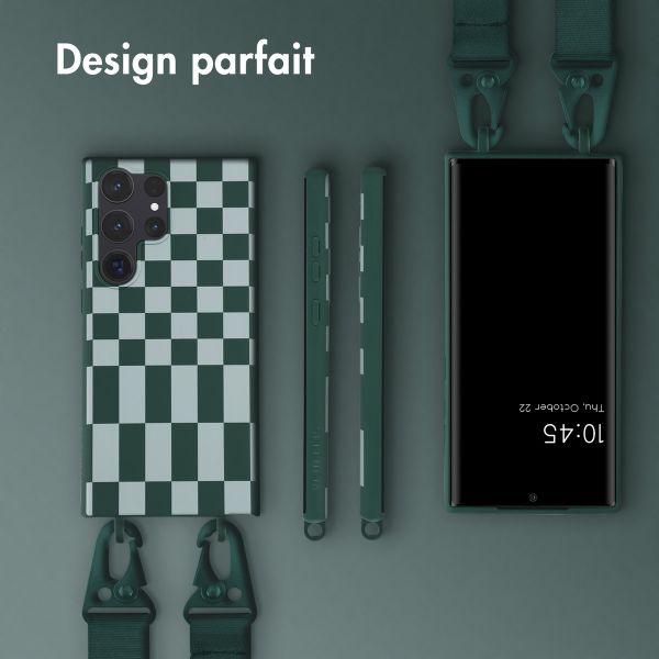 Selencia Coque design en silicone avec cordon amovible Samsung Galaxy S23 Ultra - Irregular Check Green