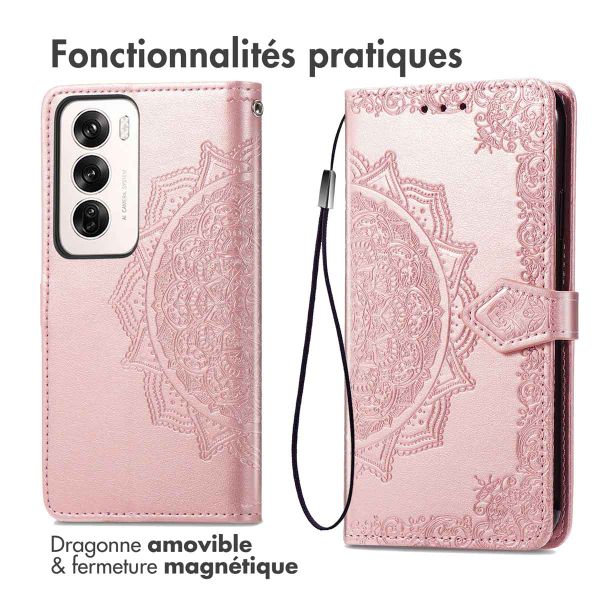 imoshion Etui de téléphone portefeuille Mandala Oppo Reno 12 - Rose Dorée