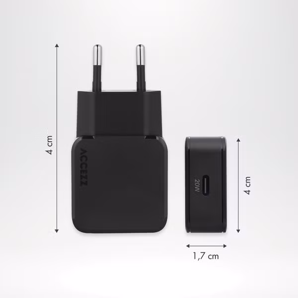 Accezz Chargeur GaN Ultra Slim - USB-C - 20 W - Noir