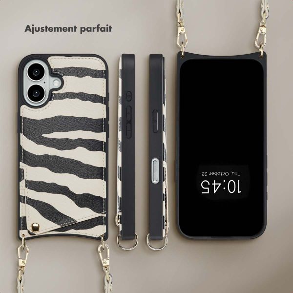 Selencia Coque de télephone Nova avec cordon et porte-cartes Apple iPhone 16 - Zazzy Zebra