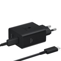 Samsung Chargeur rapide Galaxy avec deux ports USB-C - Inclus câble USB-C - 50 Watts - Noir