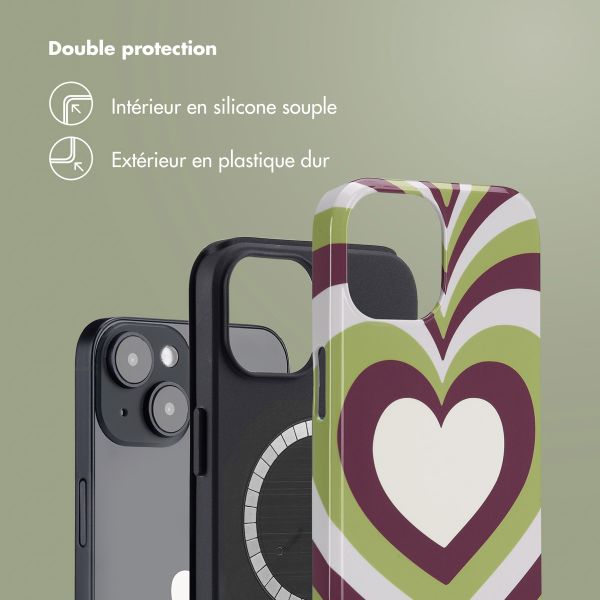 Selencia Coque arrière Vivid Tough avec MagSafe iPhone 14 - Double Hearts Plum Fern