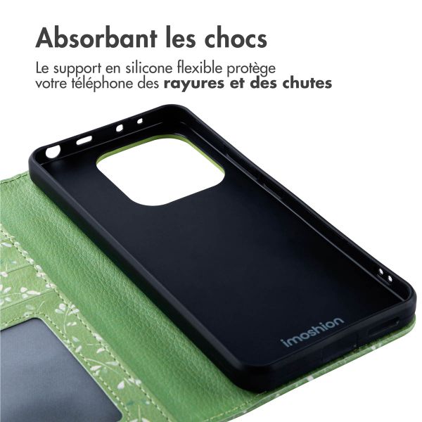 imoshion Étui de télephone portefeuille Design Xiaomi Redmi Note 14 (4G) - Green Flowers