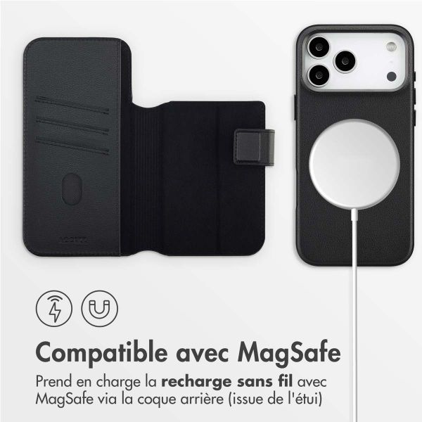 Accezz Étui de télephone portefeuille en cuir 2-en-1 avec MagSafe Apple iPhone 17 Pro Max - Onyx Black