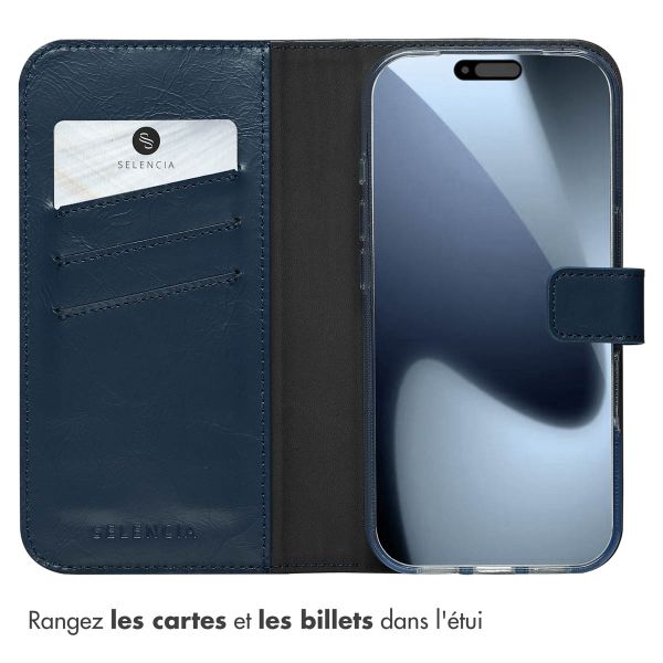 Selencia Étui portefeuille en cuir véritable Apple iPhone 17 Pro - Blauw