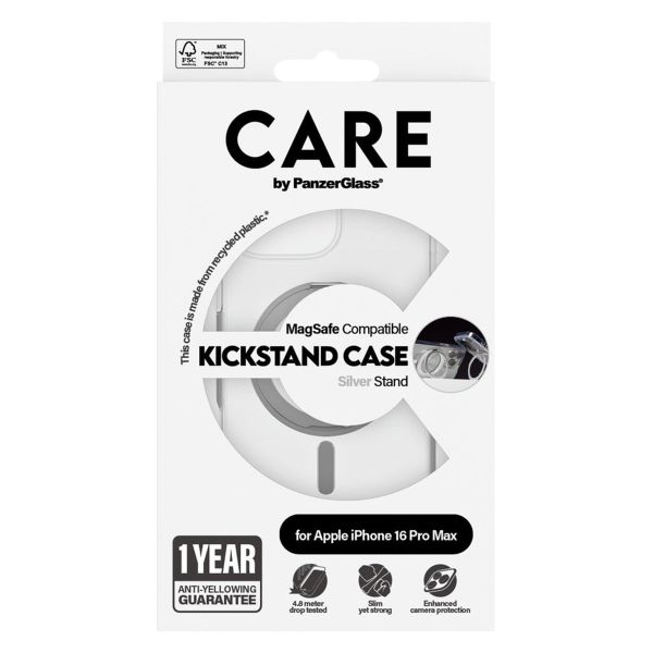 CARE by PanzerGlass Coque Kickstand MagSafe iPhone 16 Pro Max - Argent