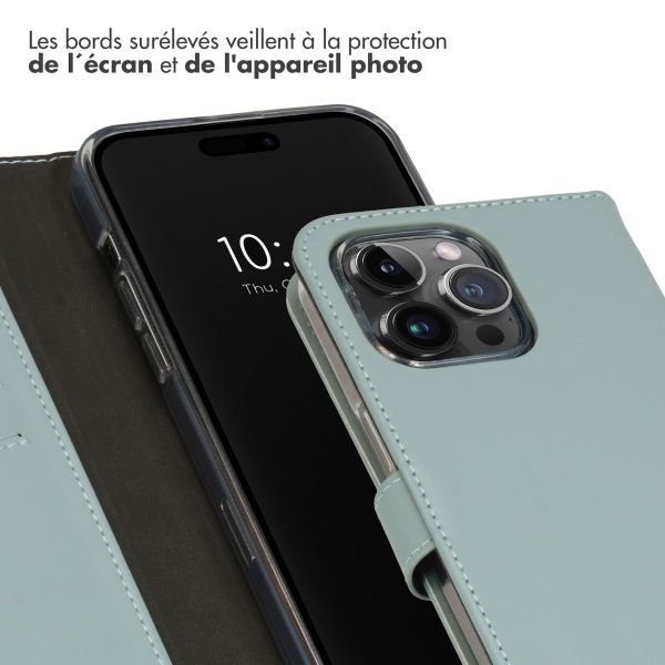 Selencia Étui portefeuille en cuir véritable Apple iPhone 15 Pro Max - Air Blue