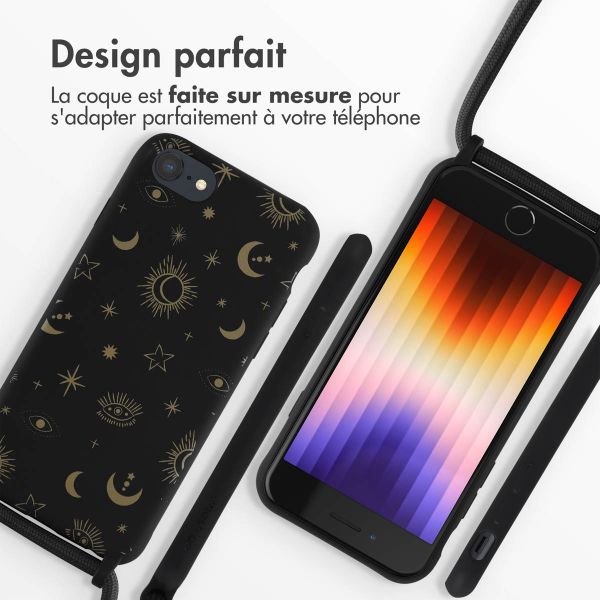 imoshion Coque design en silicone avec cordon Apple iPhone SE (2022 / 2020) / 8 / 7 - Sky Black