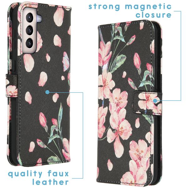 imoshion Design Softcase Bookcase Samsung Galaxy S21 Plus - Blossom Watercolor Black