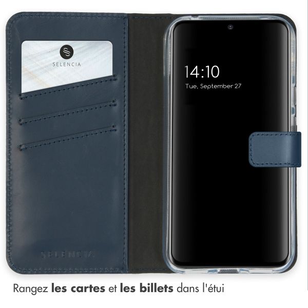 Selencia Étui portefeuille en cuir véritable Google Pixel 8a - Bleu