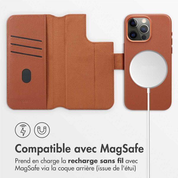 Accezz Étui de télephone portefeuille en cuir 2-en-1 avec MagSafe iPhone 15 Pro Max - Sienna Brown