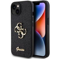 Guess Coque 4G Metal Logo Glitter Backcover iPhone 15 - Noir