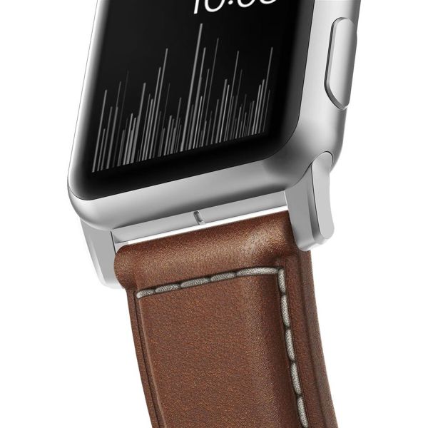 Nomad Bracelet en cuir traditionnel Apple Watch Series 1 á 10 / SE / Ultra (2) (44/45/46/49 mm) - Marron/Argent