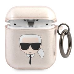 Karl Lagerfeld Karl's Head Silicone Glitter Case Apple AirPods 1 / 2 - Dorée