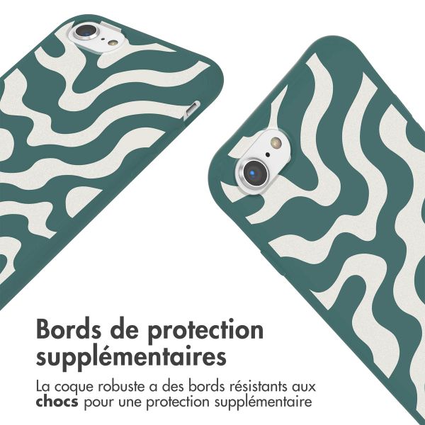 imoshion Coque design en silicone avec cordon Apple iPhone SE (2022 / 2020) / 8 / 7 - Petrol Green Groovy