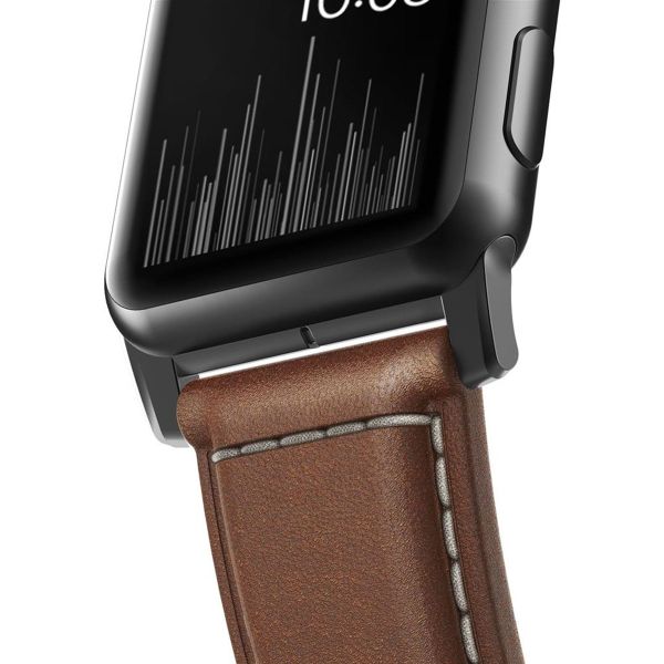 Nomad Bracelet en cuir traditionnel Apple Watch Series 1 á 10 / SE / Ultra (2) (44/45/46/49 mm) - Marron/Noir