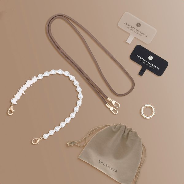 Selencia Ensemble de cordons pour téléphone avec perles et coquillages - Mocha Brown